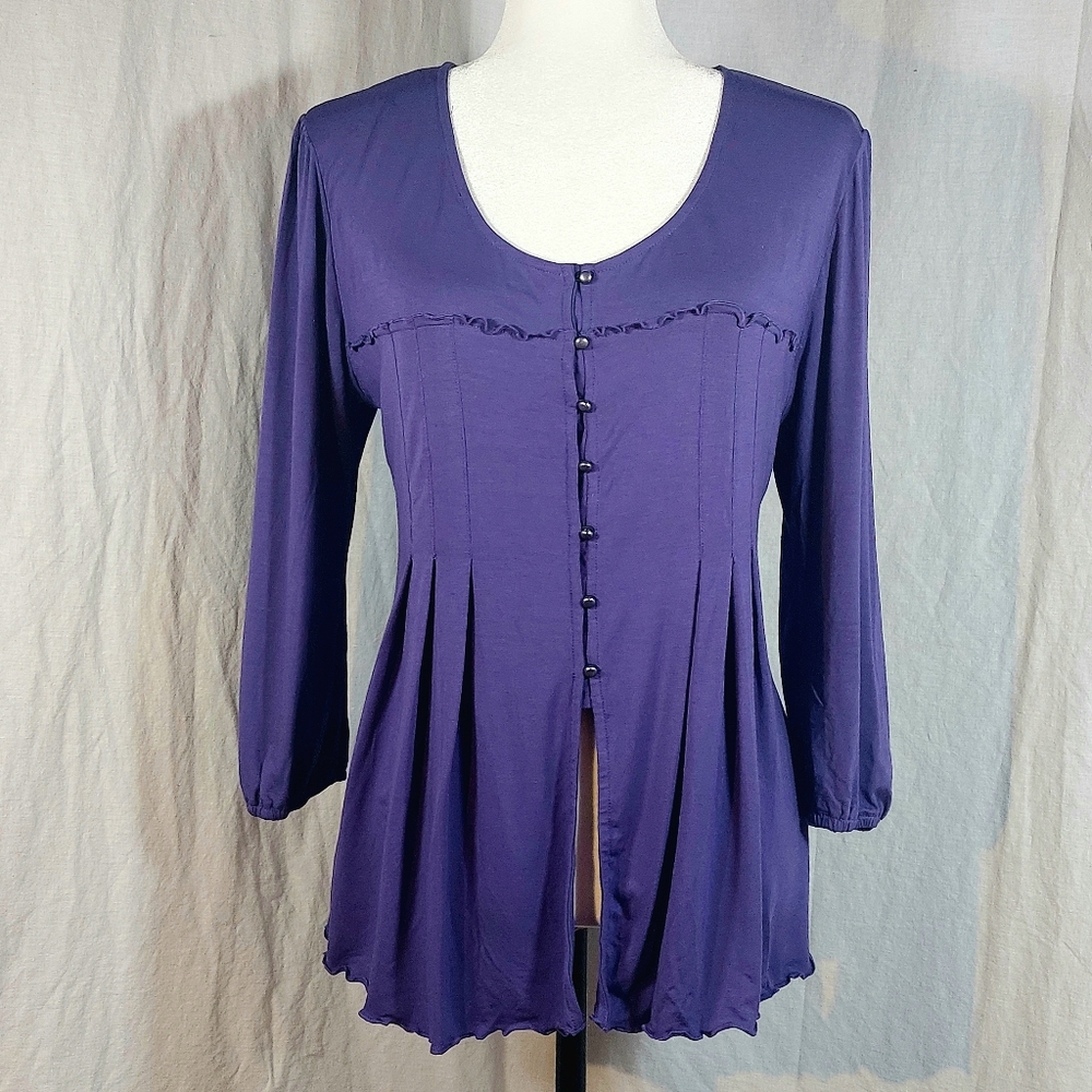 Women's Purple Scoop-Neck Button-Front Tunic